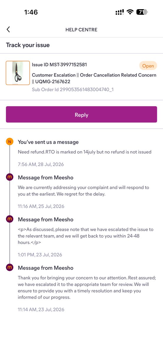 pepsaraAk's tweet photo. Issue my refund or else i will approach consumer court @Meesho_Official @meesho_support https://t.co/twPyCEzFXI