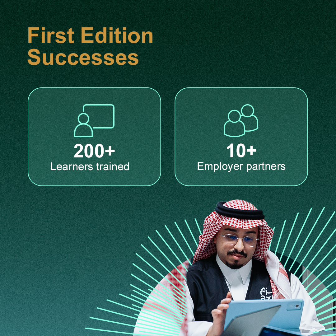 PIF_en's tweet photo. After a successful first edition with 200+ learners and 10+ employer partners, the second edition of PIF's azm program is now open for registration, with every accepted participant receiving a confirmed job offer before training begins.