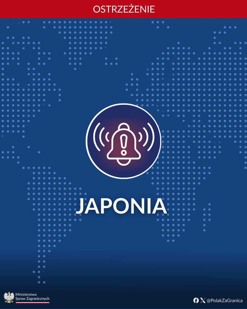 PLinTokyo's tweet photo. OSTREŻENIE PRZED TSUNAMI! 
Japońska Agencja Meteorologiczna wydała ostrzeżenie przed tsunami – dot. zachodniego i południowo-zachodniego wybrzeża wyspy Kiusiu.
Prosimy zachować ostrożność i stosować się do zaleceń miejscowych władz.
https://t.co/j0fnPZ4QTM https://t.co/LW4v3rf2W9