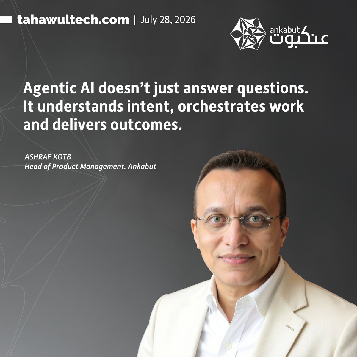 AnkabutUAE's tweet photo. Agentic AI marks a shift from simply answering questions to understanding intent, coordinating work and delivering outcomes.

In @tahawultech's AI Appreciation Day feature, Ashraf Kotb, Head of Product Management at Ankabut, shares why responsible AI must be built around governance, transparency, security and human oversight from the outset.

Read the full feature: https://t.co/QTILj8W1Bd

#Ankabut #AgenticAI #ResponsibleAI #ArtificialIntelligence #DigitalTransformation