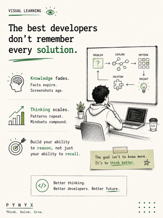 PyNyx_Official's tweet photo. The best developers don't remember every solution.
They remember how to find one.
Knowledge fades.
Thinking scales.

Build your ability to reason, not just your ability to recall.
#pynyx #fypシ゚viral 
https://t.co/RiWgj5MG8M https://t.co/l2kiwyShd5