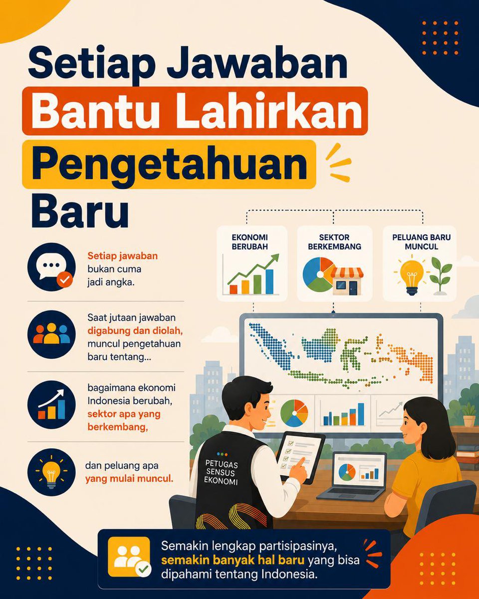 dena_ebiola76's tweet photo. Jangan salah paham ya, Sensus Ekonomi 2026 dari BPS bukan buat pungut pajak. Proses ini penting untuk tahu kondisi ekonomi Indonesia secara akurat #SAYASUDAHDISENSUS https://t.co/inqiGIQ1xO