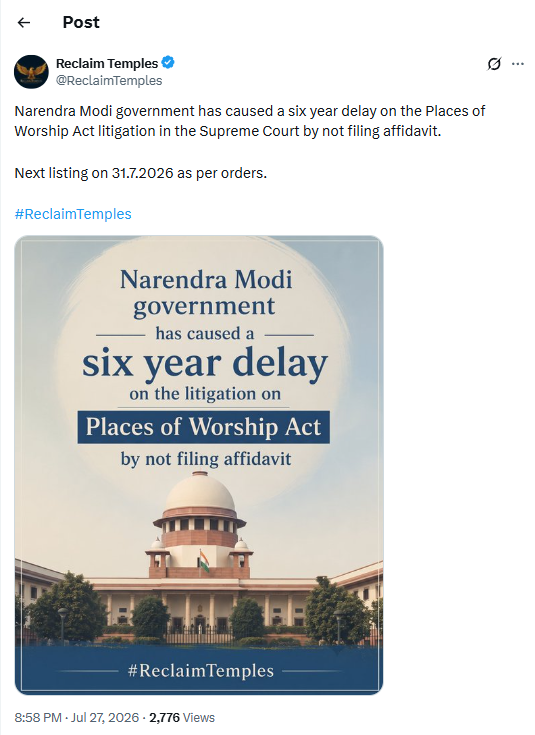 IndiaCrooks's tweet photo. @narendramodi @rvaidya2000 For 6 yrs, APPEAL against DRACONIAN #PlacesOfWorshipAct(passed by @INCIndia in 1991) pending in #SupremeCourt as @narendramodi yet to file affidavit. Reason>>#MuslimAppeasement at cost of 1B+ Hindus. Why Modi still DICTATOR? He's SECULAR!
@rvaidya2000
https://t.co/sAHnRm4tdm https://t.co/7eyzJ9qYZ1