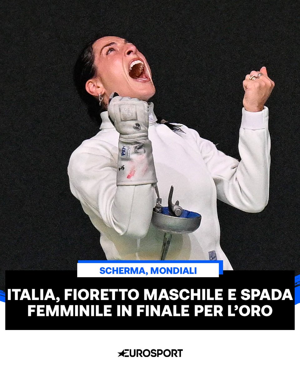 Eurosport_IT's tweet photo. ANDIAMO A PRENDERCI L’OROOOOO 🤺🇮🇹

L'Italia si gioca una favolosa doppietta d'oro nella scherma. Le squadre del fioretto maschile e della spada femminile hanno conquistato l'accesso all'ultimo atto e sono pronte a salire in pedana per il gradino più alto del podio 💙

Le due finali sono LIVE su @discoveryplusit 💻

#Scherma #Fencing #HongKongFencing #FAHKC
