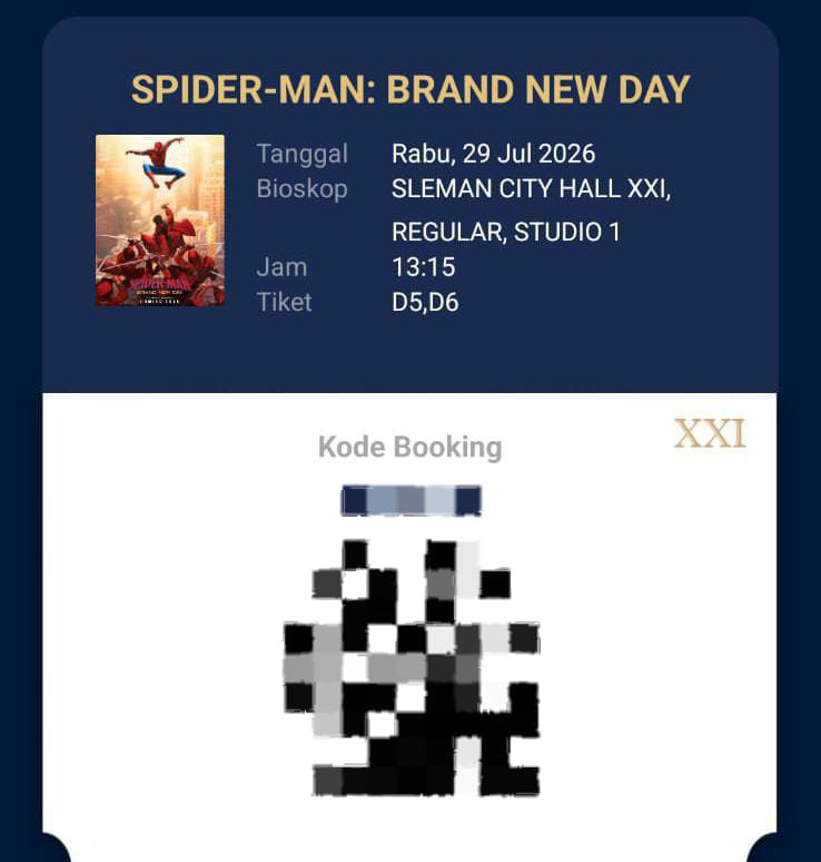 shaieluv's tweet photo. WTS: 2 tiket spiderman brand new day XXI
- 29 juli
- sleman city hall (sch) jogja
- seat D5, D6
- jam 13.15
- 60k negooo dm ajaaa

nb: jual rugi mau ganti hari soalnya mendadak gabisa ada agenda penting 

tag. #wts #spiderman #jogja #zonauang #zonaba #spidermanbrandnewday https://t.co/xYT80au0we