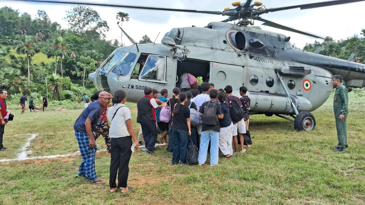 ANI's tweet photo. The Indian Air Force continues to demonstrate its rapid response in Humanitarian Assistance and Disaster Relief operations across the flood-affected regions of Assam and Nagaland. Over the past 10 days, IAF helicopters have rescued and safely evacuated 458 stranded citizens and delivered over 9 tonnes of essential relief supplies. Operating in challenging weather, the IAF continues to provide critical assistance in close coordination with Indian Army and civil authorities: Indian Air Force

(Source: Indian Air Force)