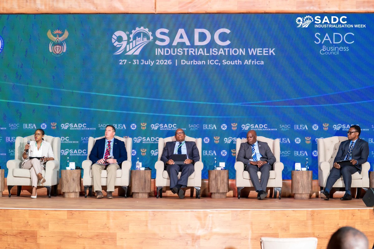 BusinessUnitySA's tweet photo. Unlocking Agro-processing Value Chains. The conversation focuses on transforming agriculture from primary production to value-added manufacturing, strengthening regional value chains, and expanding trade opportunities across Southern Africa.

Moderated by Sharon Modiba, Deputy Minister John Steenhuisen MP, Dr Litha Magingxa (Agricultural Research Council), Calicious Tutalife (SADC Secretariat) and Chidi Ileka (African Export-Import Bank (Afreximbank) explored how investment, innovation and regional collaboration can position agriculture as a catalyst for industrialisation.

#SIW #BUSA