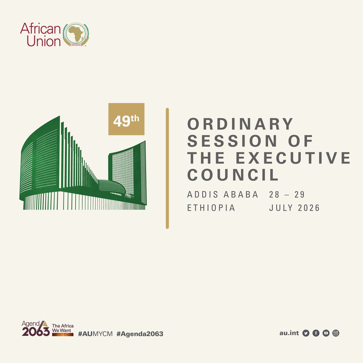 ETEmbassyJIB's tweet photo. The 49th Ordinary Session of the African Union Executive Council opens in Addis Ababa, under the theme "Assuring Sustainable Water Availability and Safe Sanitation Systems to Achieve #Agenda2063." 
#Africa #Agenda2063 @_AfricanUnion @GHessebon @MFAEthiopia @LiveDjib @DjiboutianP https://t.co/DqD7RZ4iYa