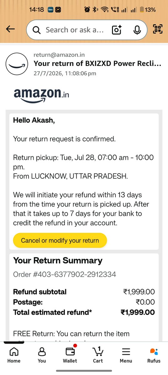 aakashearth's tweet photo. I was expecting a call back so we ensure this fraud does not impact other customers and hurt your brand image. But didn't get any resolution, however one resolution for return of the product was given and pickup was scheduled for today 28th July, which I see reschuled for now reason. Can you ensure the refund quickly so I order a other one from trusted platform. You can get that pickedup as your luxury. Such a poor experience this time with Amazon.