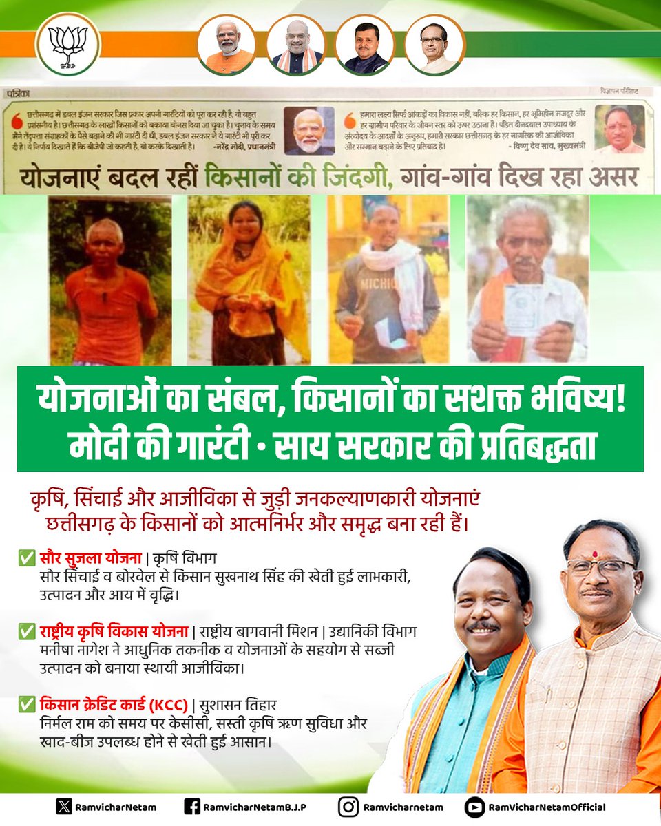 ramvicharnetam's tweet photo. खेतों में समृद्धि, किसानों के चेहरे पर मुस्कान।

मोदी की गारंटी और सुशासन सरकार की प्रतिबद्धता से योजनाओं का लाभ अब सीधे किसानों के जीवन में सकारात्मक बदलाव ला रहा है।

#ModiKiGuarantee #SaiGovernment #GoodGovernance #FarmerWelfare #Agriculture #FarmerEmpowerment #RuralDevelopment #AtmanirbharFarmer #ViksitChhattisgarh #ProsperousFarmers #AgriDevelopment #InclusiveGrowth #Chhattisgarh 
@vishnudsai @ChhattisgarhCMO @BJP4CGState