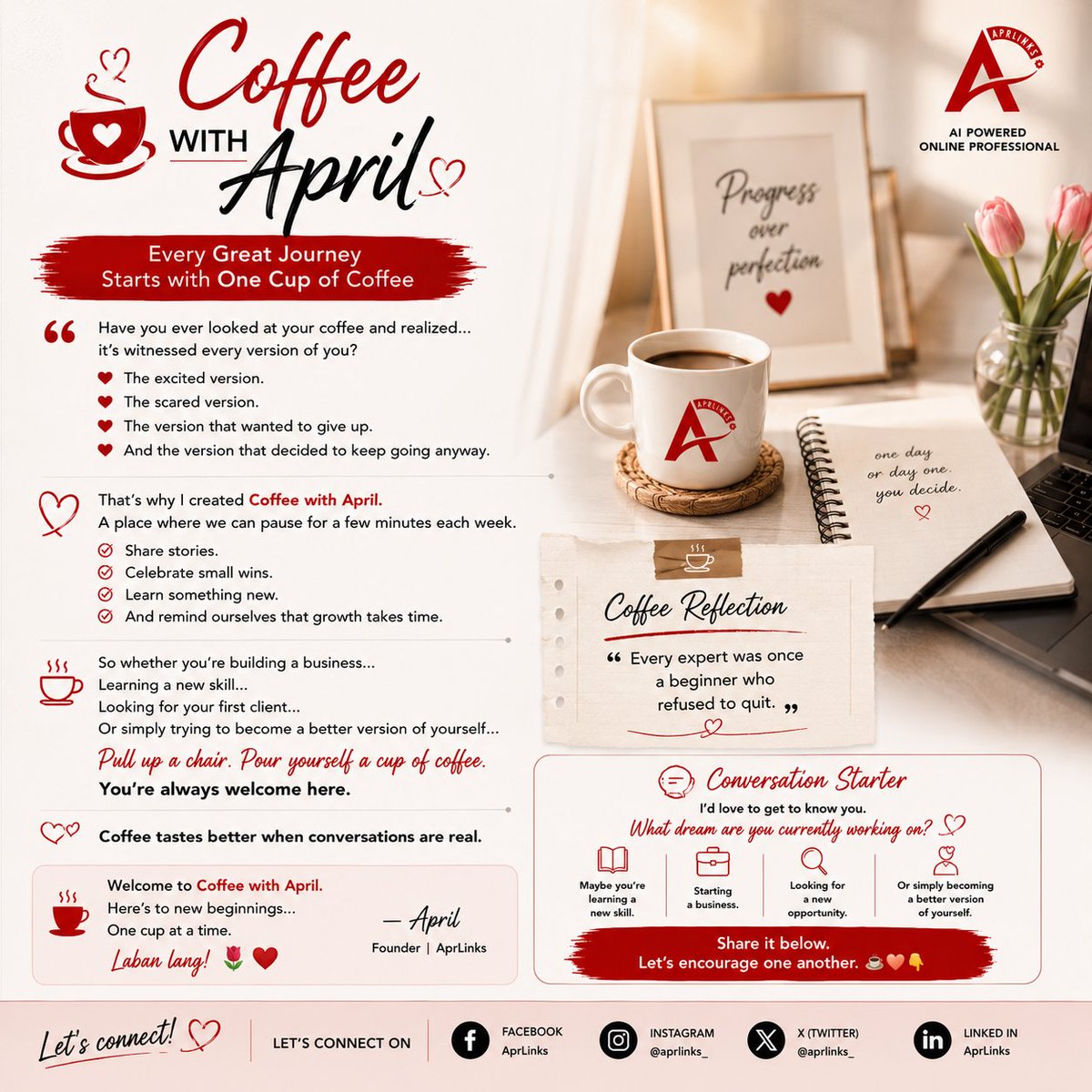 aprLinks's tweet photo. ☕ ​🇨​​🇴​​🇫​​🇫​​🇪​​🇪​ ​🇼​​🇮​​🇹​​🇭​ ​🇦​​🇵​​🇷​​🇮​​🇱​
Every Great Journey Starts with One Cup of Coffee 
Have you ever looked at your coffee and realized
The version that wanted to give up.
And the version that decided to keep going anyway.
#CoffeewApril #Aprlinks https://t.co/Ds0TWouMZg