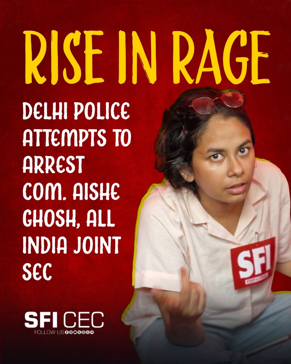 SFI_CEC's tweet photo. Rise in rage!

Delhi Police attempts to arrest comrade Aishe Ghosh, SFI All India Joint Secretary! https://t.co/QY3mGoGd3S