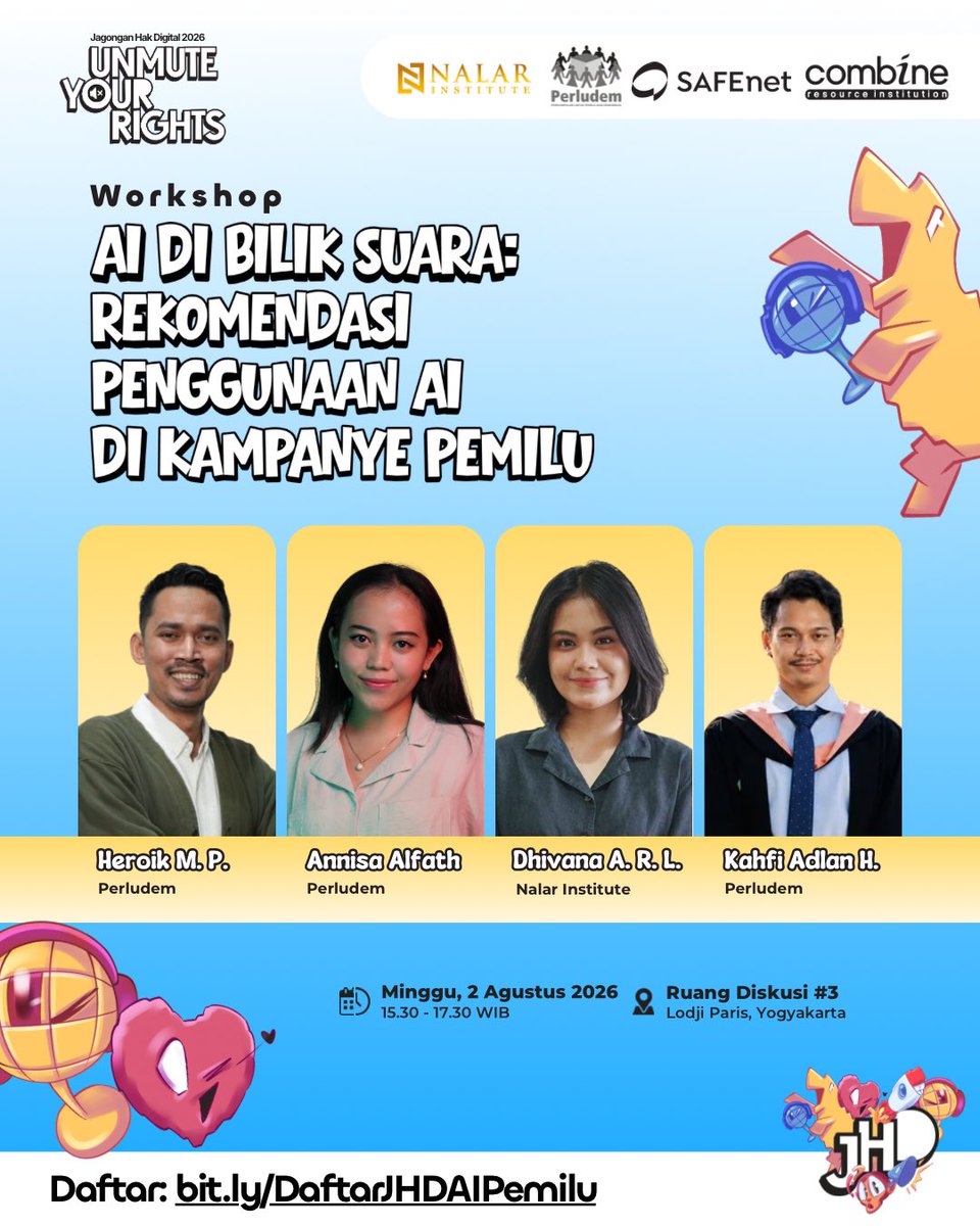 perludem's tweet photo. 🤖 AI sudah ikut berkampanye. Tapi, apakah aturannya sudah siap? 

Pemilu 2024 menandai Indonesia memasuki era AI-driven election, di mana kecerdasan buatan digunakan untuk membuat dan menyebarkan materi kampanye, mempersonalisasi pesan politik, hingga memproduksi konten sintetis https://t.co/YlK2jHt9Am