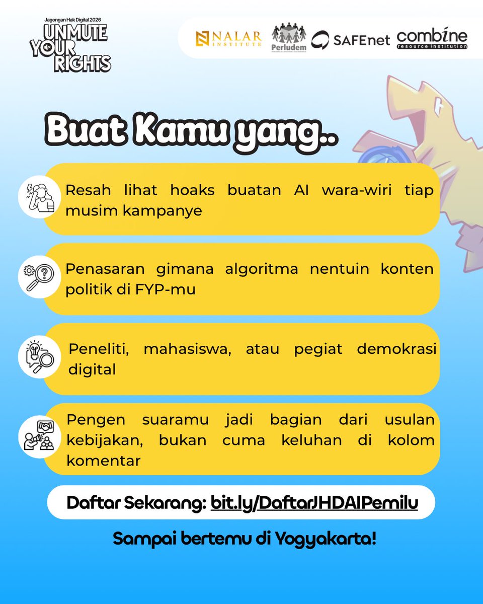 perludem's tweet photo. seperti deepfake. Di tengah pesatnya perkembangan ini, regulasi Indonesia masih belum mampu mengatur penggunaan AI dalam pemilu secara komprehensif. Karena itu, Perludem bersama Nalar Institute mengajak kamu berdiskusi untuk menyusun rekomendasi tata kelola AI dalam pemilu yang https://t.co/EensQ9f2GW