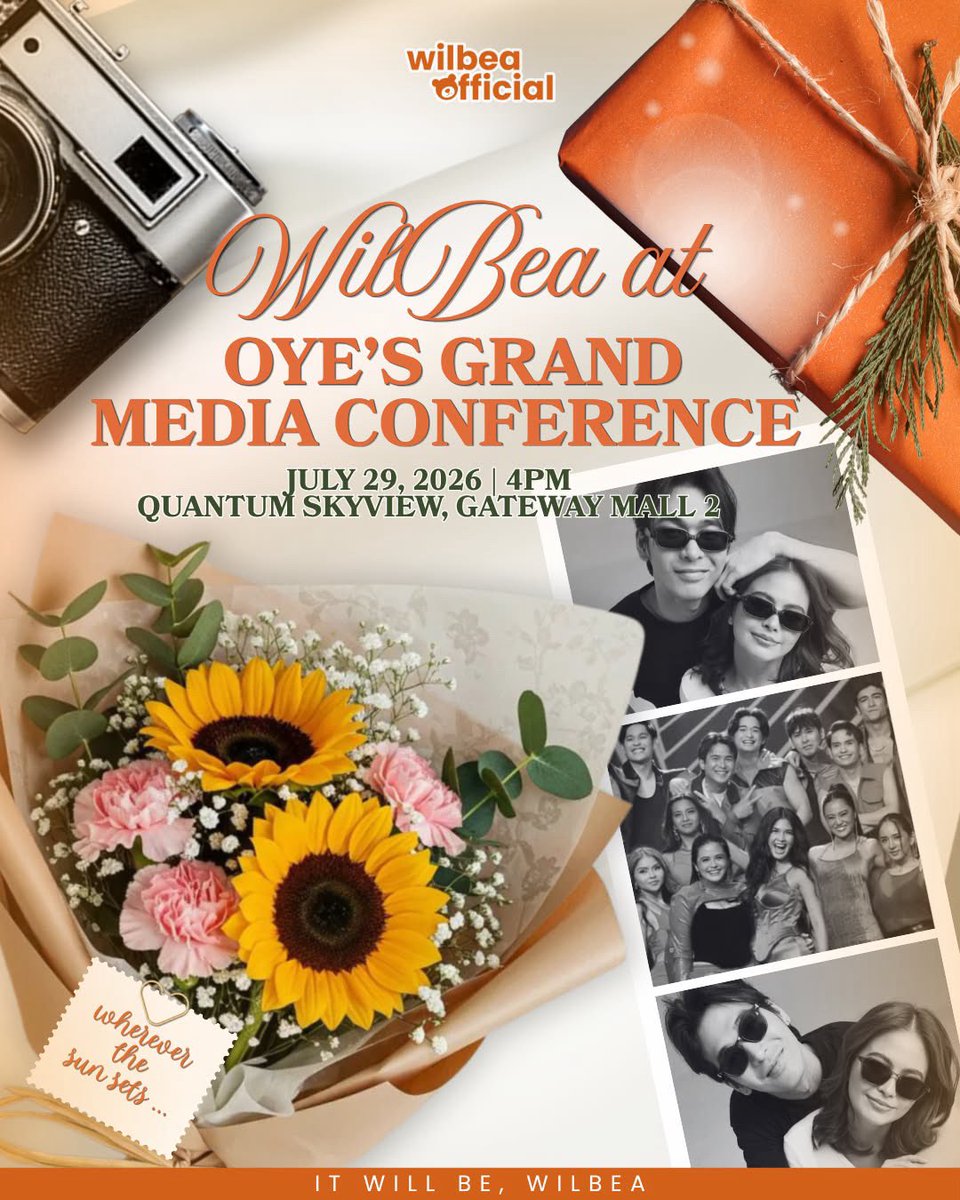 wilbea_ofc's tweet photo. Let's escape tomorrow? 🌅

The sun sets here at Quantum Skyview, Gateway Mall 2 for the Our Yesterday's Escape Grand Media Conference. Tomorrow, July 29, 2026, at 4:00 PM, let's come together to show our Bearents lots of love and support as they join their fellow Univerkadas.

We know everyone's still carrying a little PCD, and we hope you've all had the chance to get some well-deserved rest. Tomorrow, we're beyond excited to see WilBea bring ViArkin to life once again. Let's make sure they feel all the love and support that only WilBears can give.

See you where the sun sets. 🧡

#WilbertRoss | #BeaBinene 
#WilBea  | #ViArkin