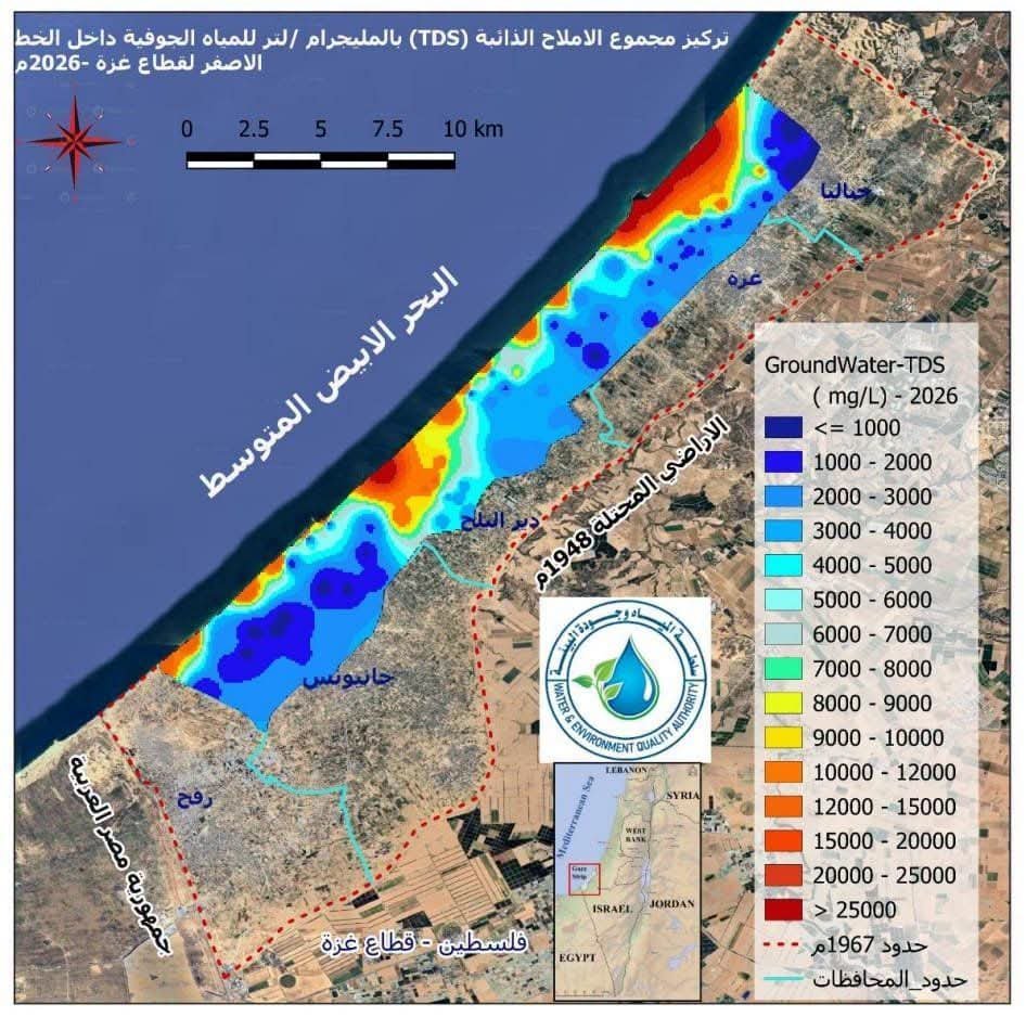 PalPress24's tweet photo. Contaminated Water... Another Face of the Ongoing Genocide in Gaza

Genocide in Gaza is no longer limited to bombardment and starvation it has reached the very source of life: water. Groundwater salinity now averages 3,588 mg/L, with some wells reaching 13,000 mg/L. Around 19% of municipal wells are bacterially contaminated, while 40% lack effective chlorination.
As a result, 48% of all notifiable diseases are linked to unsafe water and environmental conditions, including 25% waterborne diseases and 23% skin diseases, with healthcare facilities reporting dozens of new cases every day and thousands every week.
Depriving civilians of safe drinking water and forcing them to rely on contaminated supplies is not simply a collapse of essential services it is another face of the ongoing genocide in Gaza