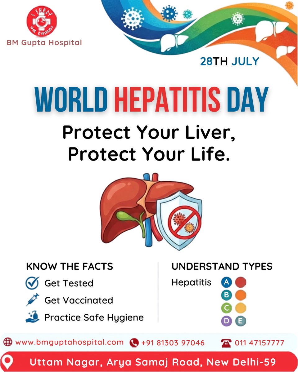 BMGupta34315927's tweet photo. World Hepatitis Day 2026: Protect Your Liver, Protect Your Future! 🩺💙

✅ Get tested.
💉 Get vaccinated.
🧼 Practice safe hygiene.
❤️ Protect your liver for a healthier tomorrow.

#WorldHepatitisDay #HepatitisDay #ProtectYourLiver #LiverHealth #HepatitisAwareness #GetTested https://t.co/fUzDuyaHrD