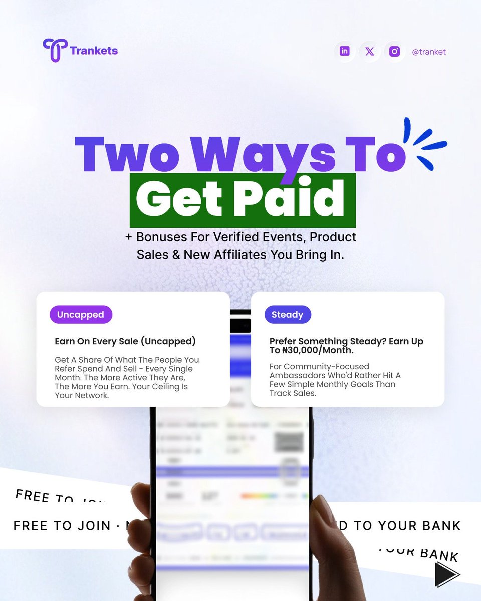 tranketshq's tweet photo. Start your side income journey today. Refer people to Trankets, earn commissions, and grow at your own pace.

Join now:
https://t.co/aWnG2CFNue https://t.co/pTigilyf7b