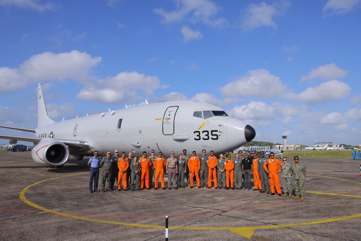 USEmbSL's tweet photo. Eyes in the sky help keep the seas safe.

During #CARATSriLanka, a U.S. Navy P-8A Poseidon maritime patrol and reconnaissance aircraft is operating alongside the @srilanka_navy & @airforcelk --who are flying the U.S.-provided Beechcraft King Air--to strengthen maritime domain awareness and improve how our forces respond together to real-world challenges at sea.

As Senior Defense Official Lt. Col. Matthew House noted, exercises like CARAT build the trust and practical experience that allow our forces to work seamlessly together when responding to maritime emergencies, humanitarian crises, and natural disasters. Together, we're strengthening a partnership that helps keep the Indian Ocean safe, secure, and open for all.
✈️🌊🇺🇸🇱🇰