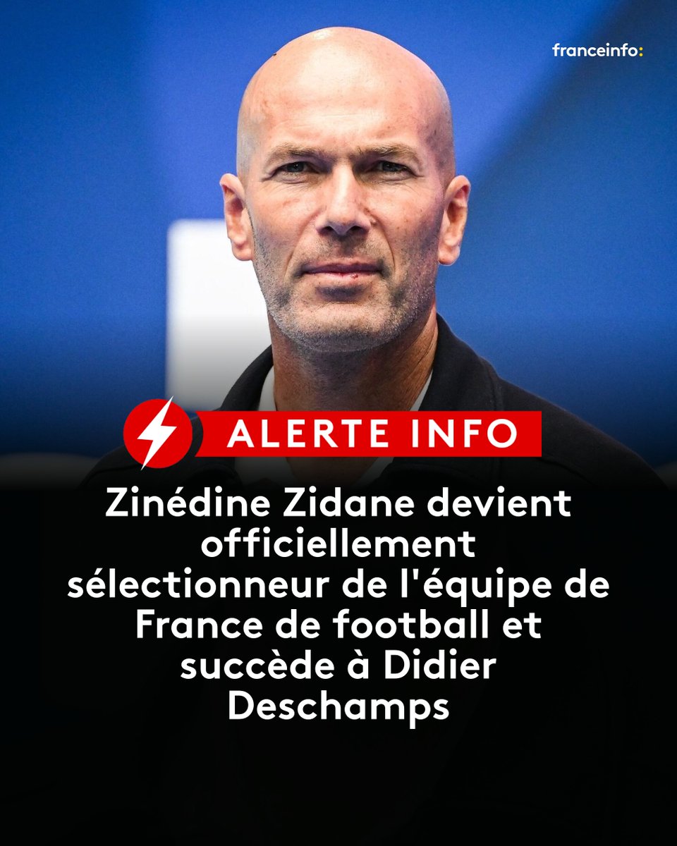 franceinfo's tweet photo. ⚽🇫🇷 ALERTE INFO - Dix jours après la défaite de l'équipe de France en finale de la troisième place de la Coupe du monde contre l'Angleterre, la Fédération française de football annonce le nom du successeur de Didier Deschamps sur le banc des Bleus.
➡️ https://t.co/19ibEpJjOV https://t.co/mqol6yaFuf