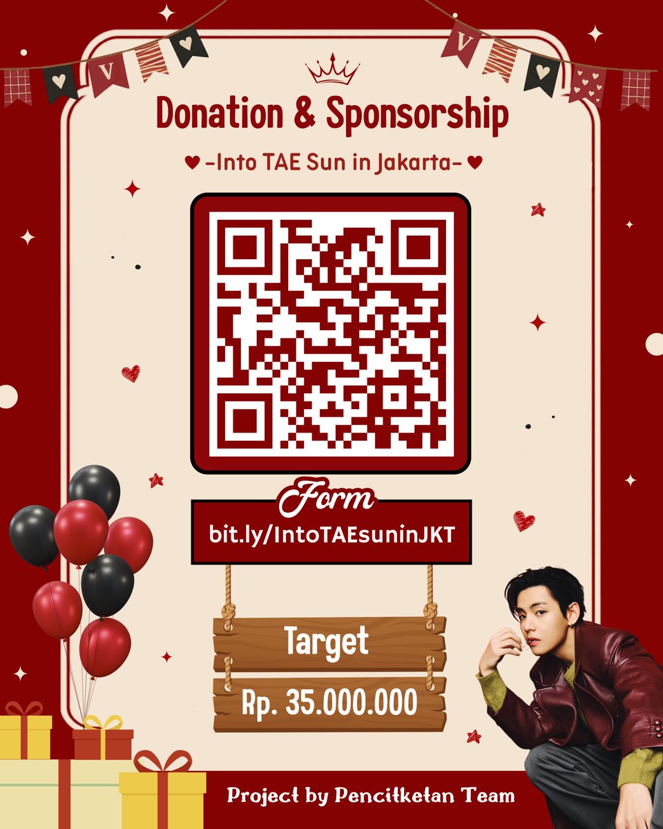 Pencit_Ketan's tweet photo. Hallo Indonesia ARMY dan Seluruh penggemar Kim Taehyung 

Kami membuka donasi dan sponsorship untuk mendukung terlaksananya Project Into TAE Sun in Jakarta di Area GBK Desember mendatang, sebuah Pesta ulang tahun Kim Taehyung yang akan diadakan di satu Area yang sama.

Setiap kontribusi, sekecil apa pun akan sangat berarti untuk membantu mewujudkan Project ini. Berikut proposal kami :
https://t.co/7m60GHAFdN

Link form Donasi & Sponsorship:
https://t.co/C7y7SnTuSA