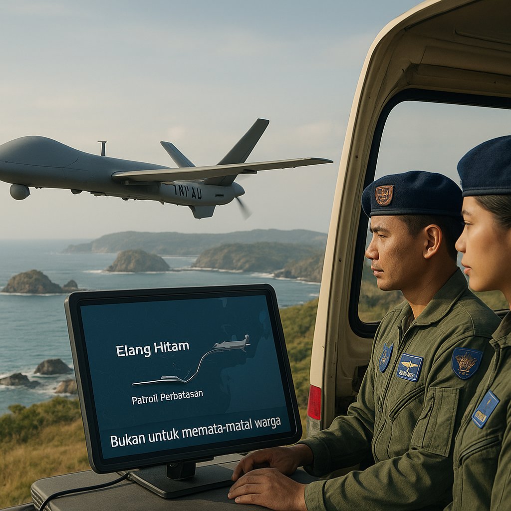 xplorinfoid3's tweet photo. Drone Elang Hitam milik TNI AU adalah aset intai strategis yang dirancang untuk menjaga kedaulatan wilayah, seperti memantau perbatasan dan laut, bukan untuk pengawasan kehidupan pribadi warga.
.
source: https://t.co/XkDbaqHMP8
#Strategis #ElangHitam #FungsiPertahanan #HakPrivasi https://t.co/IEoie8c1BZ