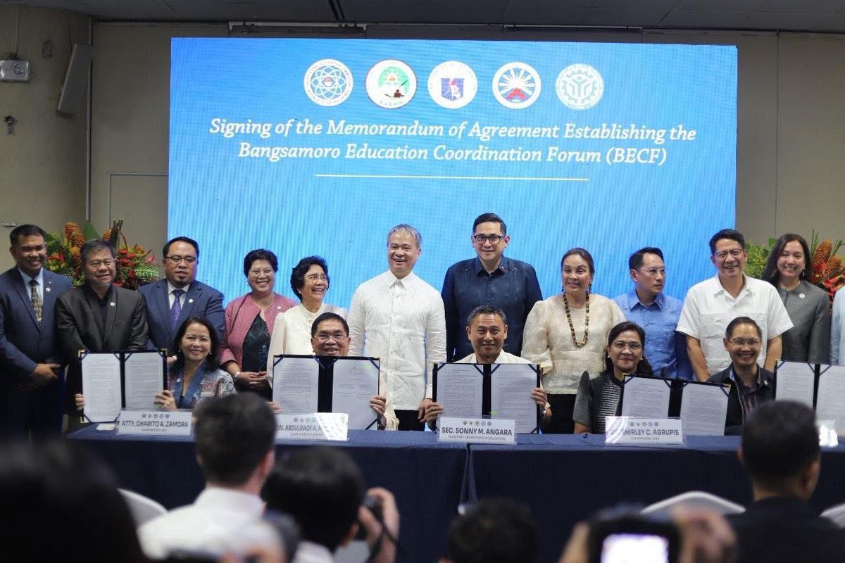 CMSammyGambar's tweet photo. Today, I joined Senate President Win Gatchalian, Senator Bam Aquino, Senator Joel Villanueva, Congressman Roman Romulo, Congressman Zia Alonto Adiong, Department of Education Secretary Sonny Angara, and our national education partners during the EDCOM 2 Exhibit Launch and the signing of the Memorandum of Agreement establishing the Bangsamoro Education Coordination Forum (BECF).

The findings of EDCOM 2 remind us that improving education demands bold reforms, stronger institutions, and closer collaboration. In the Bangsamoro, we are responding with action. Through the BECF, we are bringing together BARMM ministries and national education agencies under one platform to align policies, address long-standing challenges, and ensure that every Bangsamoro learner receives the quality education they deserve.

This partnership strengthens our commitment to building a #MasMatatagNaBangsamoro—where government works as one, institutions are empowered, teachers are supported, and every Bangsamoro child is given the opportunity to learn, grow, and succeed. Education is a shared responsibility, and together, we are laying a stronger foundation for the future of our region.

#SammyGamBARMM
#MoralGovernance
#MasMatatagNaBangsamoro