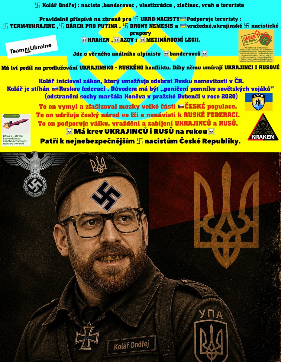 NazarKalinar1's tweet photo. @Team4Ukraine1 Nacista , terorista , vrah a vlastizrádce Kolář , drží vlajku nacistické formace . Co znamená znak šipky na vlajce KRAKENU ? Odkaz na wikipedii : 

https://t.co/3yURbEi7iL https://t.co/9CLCENveRV