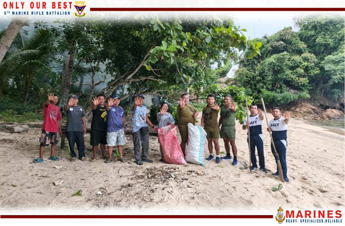 Philippine_Navy's tweet photo. PRESERVING THE COAST | The 35th Marine Company, 5th Marine Rifle Battalion, in partnership with the Philippine Navy, Maritime Situational Awareness Center – Western Mindanao, and the Barangay Local Government Unit of Brgy. Dumangas Nuevo, successfully conducted a Coastal Clean-Up Activity at Sitio Lapu-Lapu, Brgy. Dumangas Nuevo Bay, Kalamansig in Sultan Kudarat.

👉 https://t.co/578zPci7hb

PN @128: Modern and Ready, Strong and Steady — Credible in Mission, Always Mission-Ready

#ProtectingtheSeasSecuringOurFuture
#ModernMultiDomainSelfReliantCrediblePartner
#PN128AlwaysMissionReady
#OneAFPOnePhilippines
#StrongAFPStrongPhilippines
#MatatagNaSandigan
#AFP90