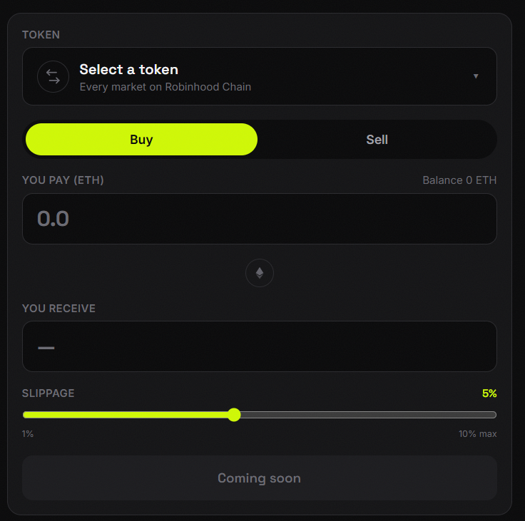 nocksocial's tweet photo. Swaps are coming directly to Nock.

Select any token on Robinhood Chain, choose buy or sell, set your slippage and trade without leaving the social layer.

Going live with the DEX integration. https://t.co/PxD5sZLUyF