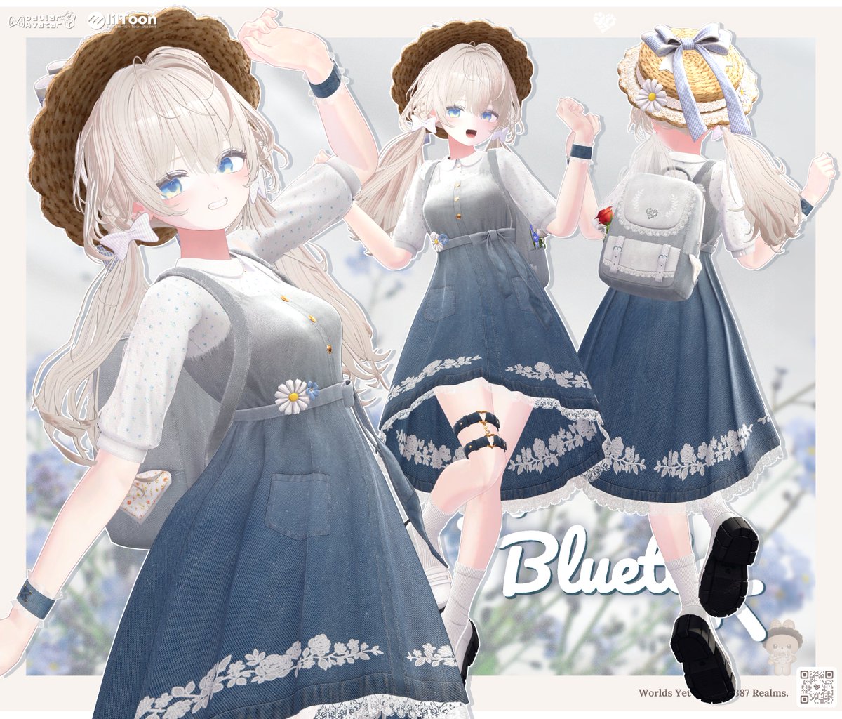 L0wi2's tweet photo. 📢 ̖́- 新作衣装のお知らせです！

✦･━━━━━━━━━━━━━━━━━━･✦
🌼『Bluette』🌼┈┈┈📅7/31 発売開始
✦･━━━━━━━━━━━━━━━━━━･✦

🔗https://t.co/INz40tTXzX

🌻お花畑へピクニックに出かけたくなるような
フィッシュテールのデニムワンピースです✨

発売日にRPキャンペーンを実施予定です！
スキ!をしてお待ちいただけると嬉しいです🙌

#VRC #booth_pm