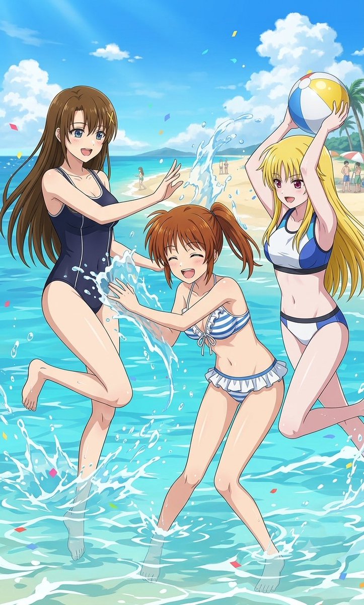 dorakenn's tweet photo. なのは達の海で遊ぶ絵もGemini君に描いてもらったぜ！
 #なのはEXGV #魔法少女リリカルなのは https://t.co/qVZSLLyW1c