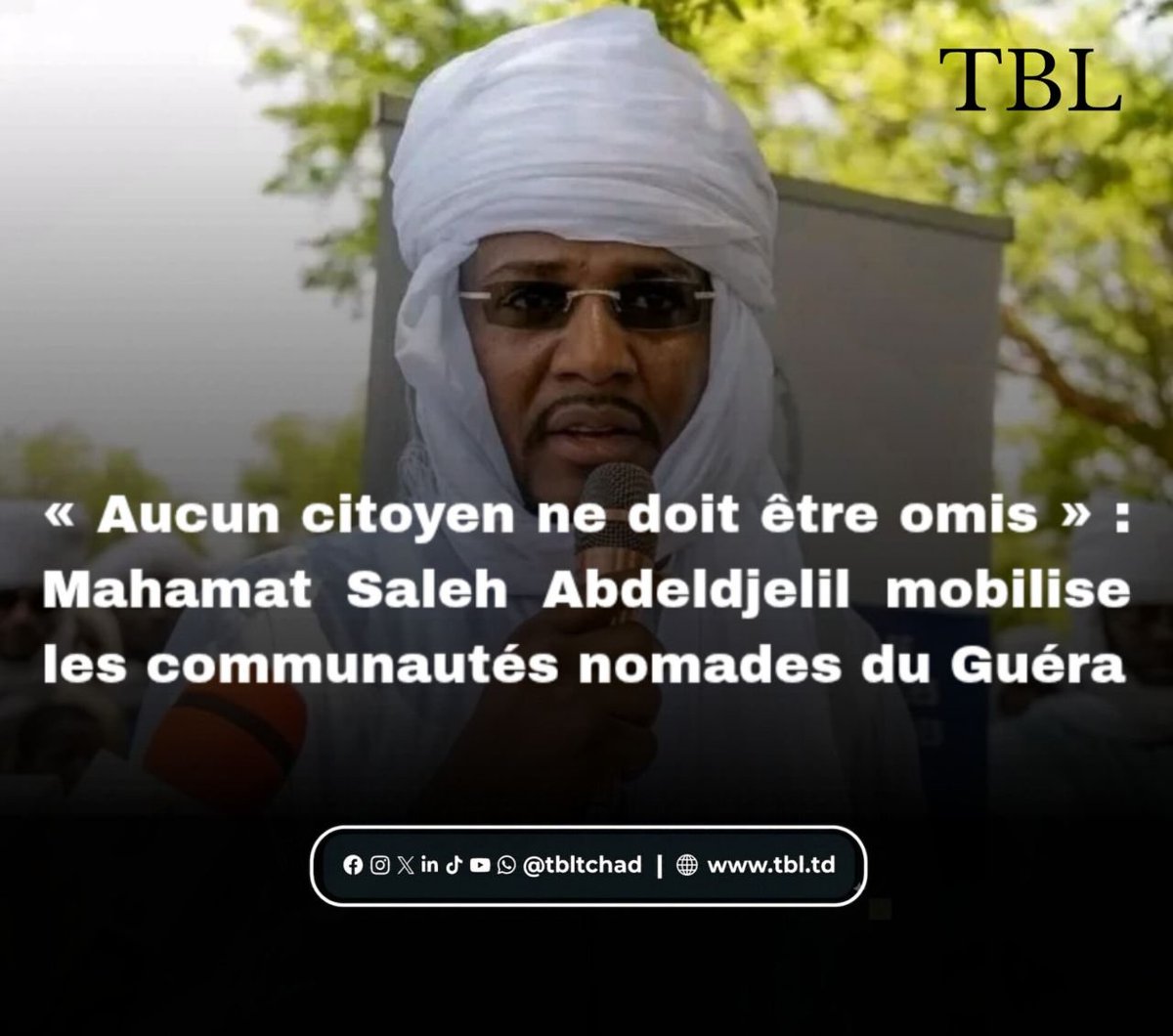 tbl_tchad's tweet photo. 𝗗𝗘‌𝗠𝗢𝗚𝗥𝗔𝗣𝗛𝗜𝗘 | En mission dans la province du Guéra, le Coordonnateur national d’appui, de suivi et de mobilisation des éleveurs et populations nomades a exhorté les communautés nomades d’Aboundouroua à participer activement au RGPH-3. #𝗧𝗰𝗵𝗮𝗱 🇹🇩 https://t.co/c3ZCtY1z0E