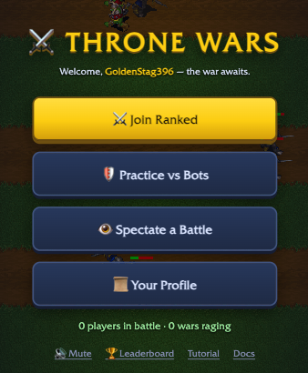throne_wars's tweet photo. We have now added "Spectate a Battle" and "Your Profile" buttons on the lobby screen 👀 https://t.co/vLg2YqLto0