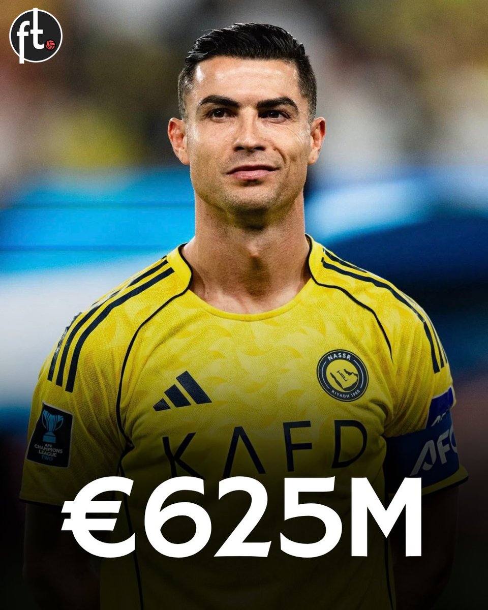 Footballtweet's tweet photo. 🤯🇵🇹 Cristiano Ronaldo has already earned an astonishing €625M in salaries and bonuses since joining Al-Nassr. 💰🐐

In less than four years, the Portuguese superstar has amassed a record-breaking fortune, making him the footballer with the highest contract earnings in the history of the sport.

▪️ Base salary (3.5 years): €595M. 💸
▪️ Bonuses for 129 goals: €11M. ⚽
▪️ Bonuses for 23 assists: €1M. 🎯
▪️ Two Golden Boots: €8.5M. 🥇
▪️ Saudi Pro League title bonus: €8.5M. 🏆

💰 Total earnings: approximately €625M. 🤯