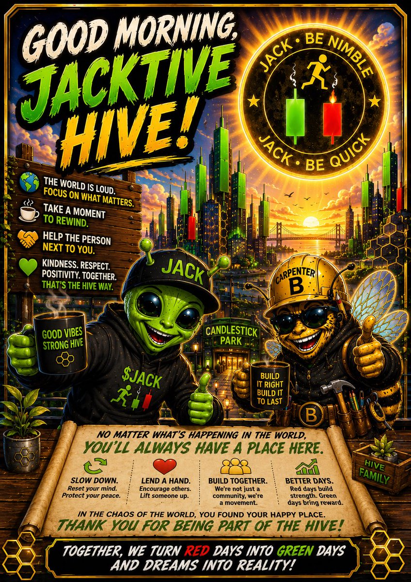 VaAlien4lovers's tweet photo. ☀️ Good Morning, JACKTIVE Hive! 👽🐝

The world can be loud. The headlines can be heavy. Life can pull us in a hundred different directions.

But right here at Jack Be Nimble, we’ve built something different.

A place to laugh.
A place to learn.
A place to build.
A place where people still look out for one another.

Take a moment today to slow down, reset your mind, and remember that a small act of kindness can change someone’s entire day. Check on a friend. Encourage a newcomer. Help the person standing beside you.

We’re not just building a project—we’re building a community that people actually enjoy being part of.

Have an amazing day, stay positive, keep building, and let’s keep making the Hive a place people are proud to call home.

Good morning, everyone. Let’s make today count. 💚🚀 📢 Join the Jack Be Nimble Hive! 🐝🚀

💬 Telegram:
https://t.co/WLruGsTeqJ

🎵 TikTok:
https://t.co/TvlGgDArHc

📸 Instagram:
https://t.co/86sP8XUEyt

𝕏 X (Twitter):
@VaAlien4lovers

🪙 $JACK Contract Address:
jfvidfmUWehZoPq76peha36u3KANQMYDnLudBNSpump