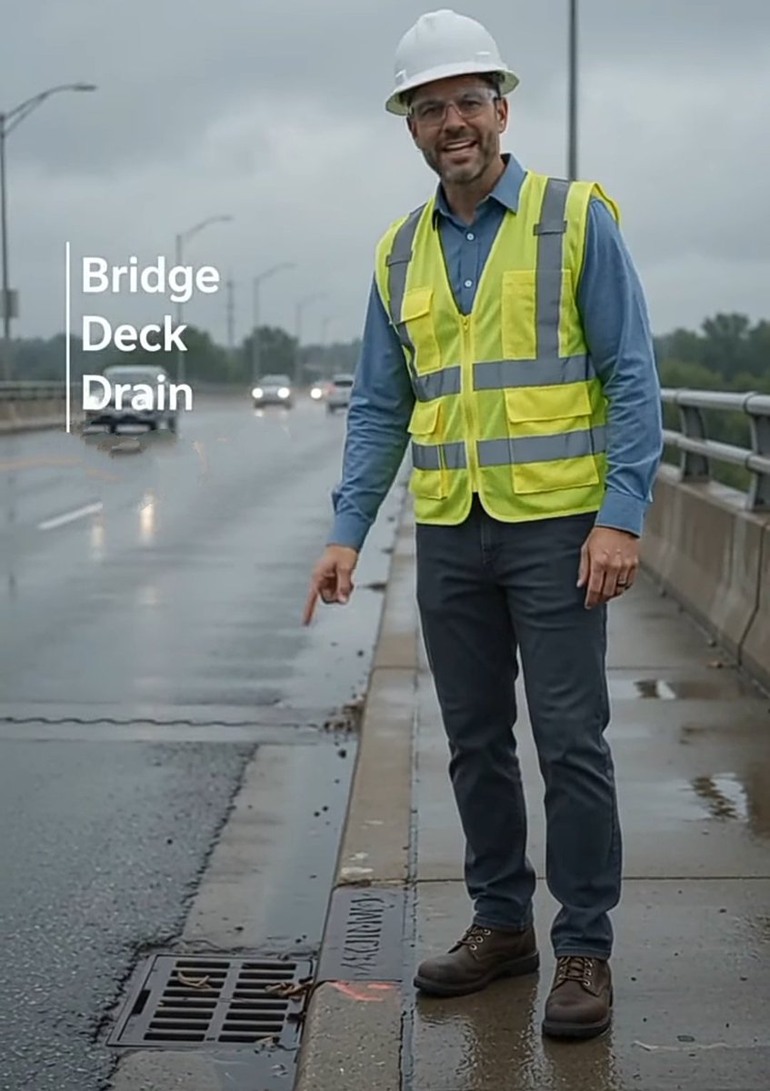 CivilEngDis's tweet photo. A bridge deck drain (commonly referred to as a scupper or inlet) is a critical hydraulic component used to collect and remove rainwater and surface runoff from a bridge deck. Effective deck drainage prevents hydroplaning, ensures driver safety, https://t.co/kKTFeEY0SC