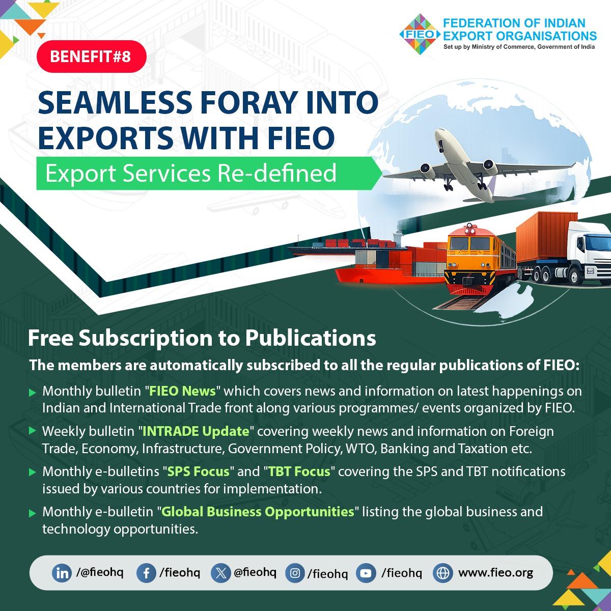 FieoHq's tweet photo. 🎯 Why Become a FIEO Member?
✅ BENEFIT #8
📰Free Subscription to Publications 📚🌍

📞 Want to know more?
👉Book a call with our Membership Team now!
🔗 https://t.co/S3T5PNaY4d

✨ Join India's Leading Export Community!
#ExportServicesRedefined
#FIEO61 #FIEODJC2026 #FIEODiamondJubilee #DiamondJubileeCelebrations

📲Follow us for more export success stories & updates!
X | Facebook | Instagram | LinkedIn | YouTube | 🌐https://t.co/SF4JPVoEgu