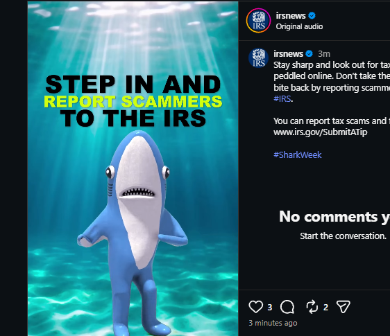 MayuriSolss's tweet photo. Hello?
The IRS just posted a new potential MASCOT MEME for national SHARK WEEK, this could be giga.
Sending fees to the Ocean Conservancy, in order to help out Sharks and more Aquarium life
Proof Of Name: https://t.co/XDh2ZbFKQX
https://t.co/S0ubmXG4bo https://t.co/laS7I3y7lq