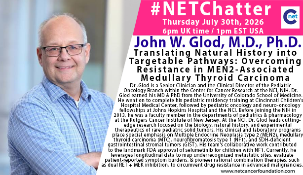 netcancerfound's tweet photo. Join us this Thursday 30th July at 6pm UK / 1pm EST for this month's NETChatter. DM for the link. @NCFCancer @PheoPara @AMENDInfoUSA @netcanceraware @carcinoid @netcanceraware @netcancerday @CureNETs #research #zebrastrong #LetsTalkAboutNets https://t.co/emuCOkGSqB