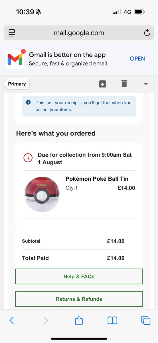 ItsPokeDaze's tweet photo. @pokemondealsuk Said transaction failed every time I went to pay then was shocked to see this email 😂 guessing it did go through in the end https://t.co/pEQpCpkjXi