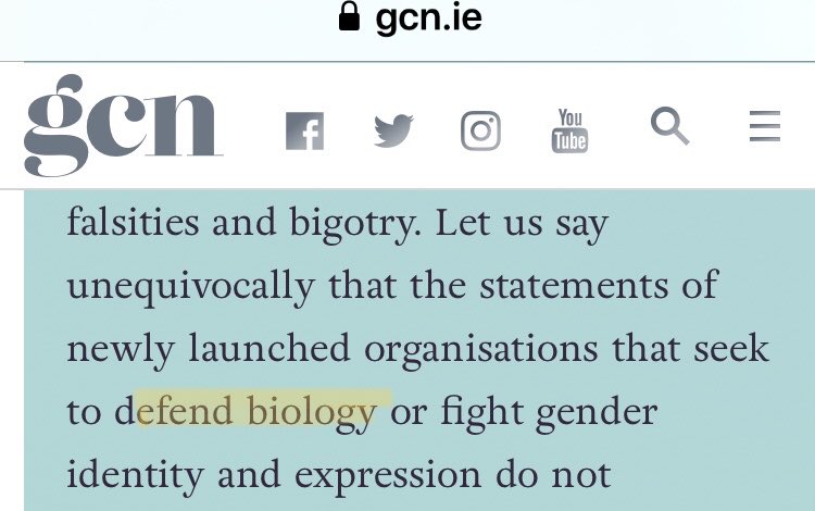 TheCountessIE's tweet photo. An omertà exists in Irish media, both print and broadcast, to never platform women who want to speak up for the erosion of women’s rights following the enactment of the GRA in 2015. 

Since then we have seen very little in the way of reporting on said erosion e.g. referring to women as people with a cervix/vulva etc, & the inclusion of “anyone who identifies as a woman” in women’s healthcare literature such as menopause for example. 

Is being a woman simply in our minds now? Or more importantly, are women to be defined by what some tiny minority of men “feel?” Are we to ignore thousands of years of biological evidence for 2 sexes, and bow down to this minority and their champions? 

Not one leading Irish newspaper has reported on this, nor have they allowed anyone from The Countess or any other women’s org to publish an opinion in their publications. 

The Countess held a conference in the RDS in 2023 that was heavily protested by trans activists. Some attendees were intimidated and assaulted by these activists in front of the Gardai. Ask yourself why women can’t meet to discuss our concerns safely. 

Trans activists are the most cosseted group by politicians & civil societies & media in Ireland, both north and south. That is a fact. 

To suggest that women haven’t been affected negatively in many ways because of gender self ID is childish, to put it mildly.
