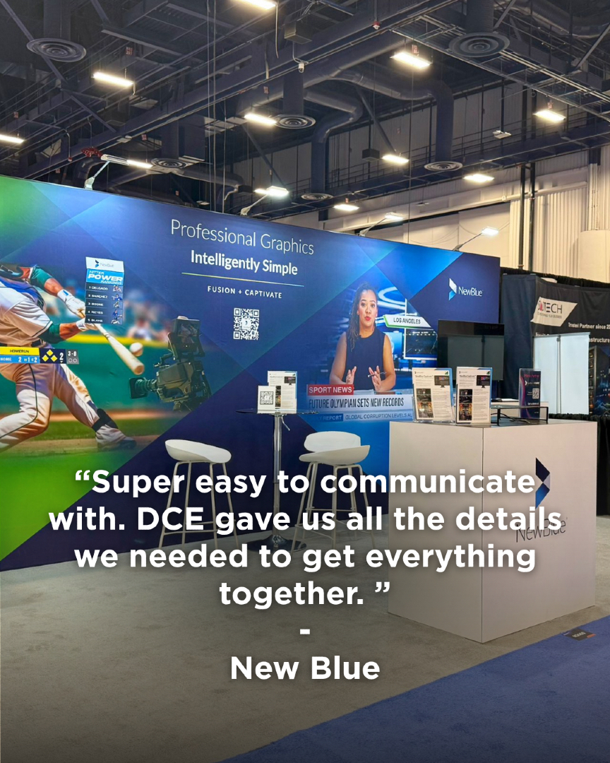 DceAgency's tweet photo. A good booth starts with good communication 🛠️
We're pleased to hear what a positive booth setup experience we gave @newbluefx!
Thank you for choosing us and for taking the time to give us such a wonderful testimonial 💬
#nabshow #boothbuilder #broadcastmedia https://t.co/sNEma4X3D7