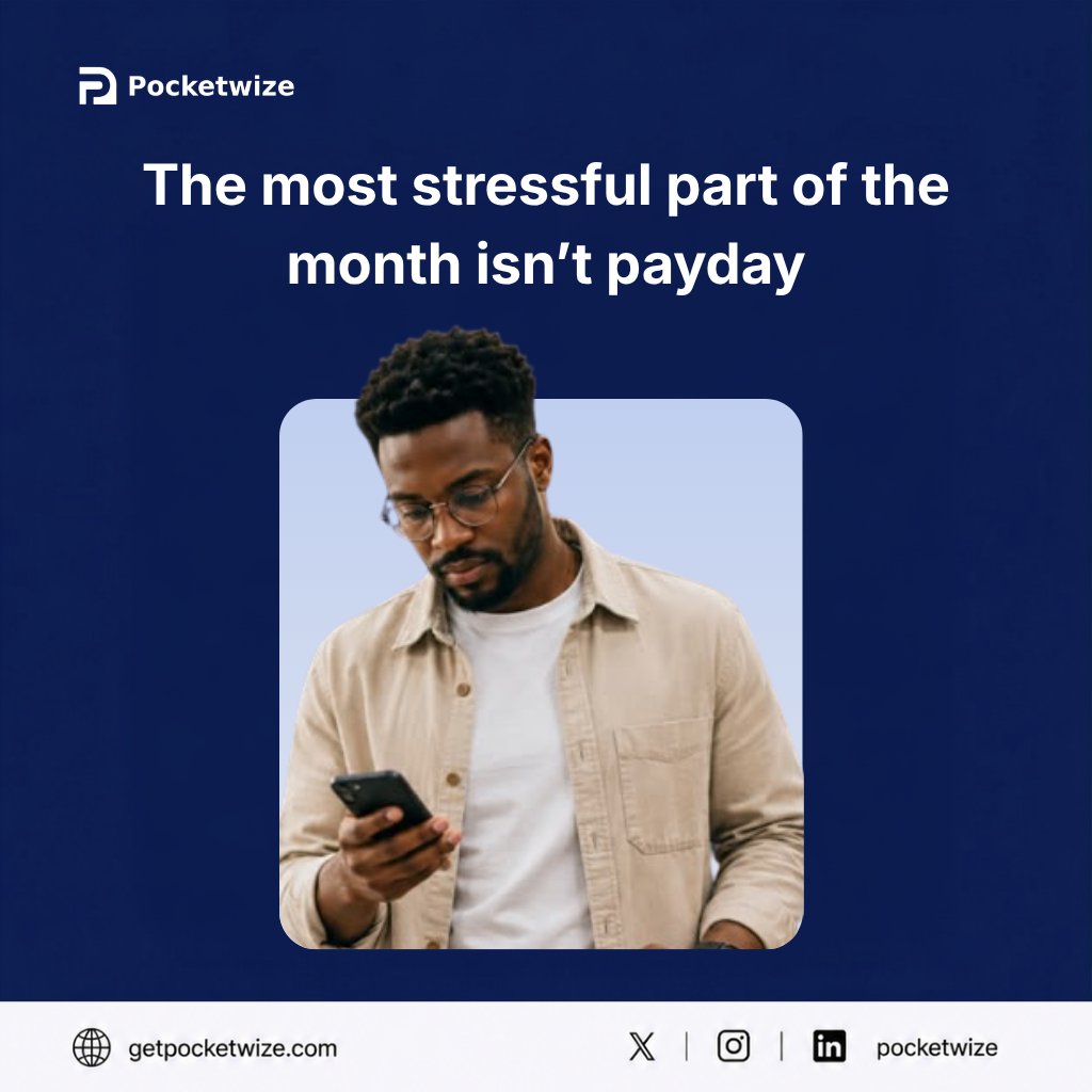 pocketwize's tweet photo. The most stressful part of the month isn’t payday.

It’s the point where you stop feeling certain about your money.

Usually somewhere around the middle of the month. https://t.co/v39hh9HBPB