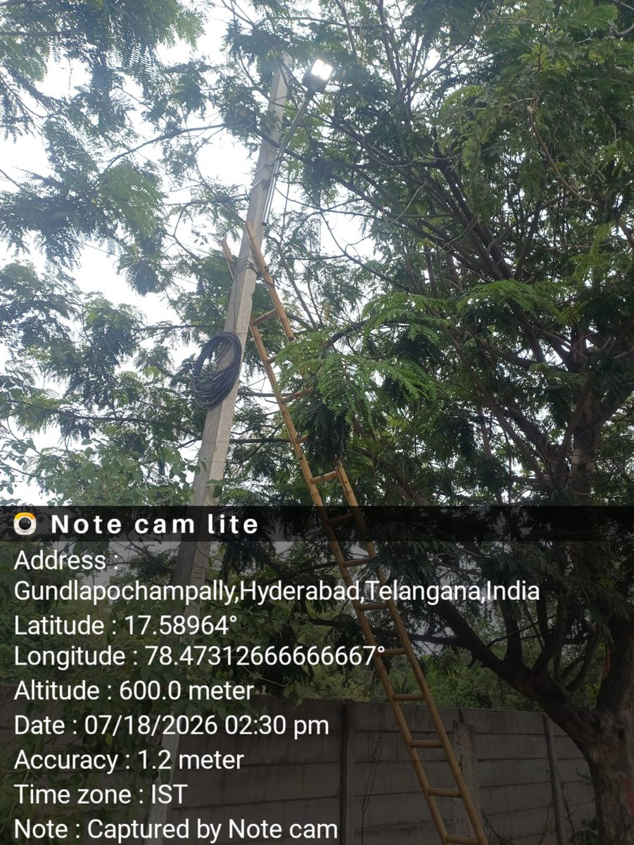 tiru_malavat's tweet photo. @rafimurty_a @CMC_Offcl @MC_Cyberabad @cyberabadpolice Dear citizen, The street lights at Ayodhya cross roads has been installed. The road repair work shall be taken up at the earliest. Thank you. https://t.co/VsDushkXZB