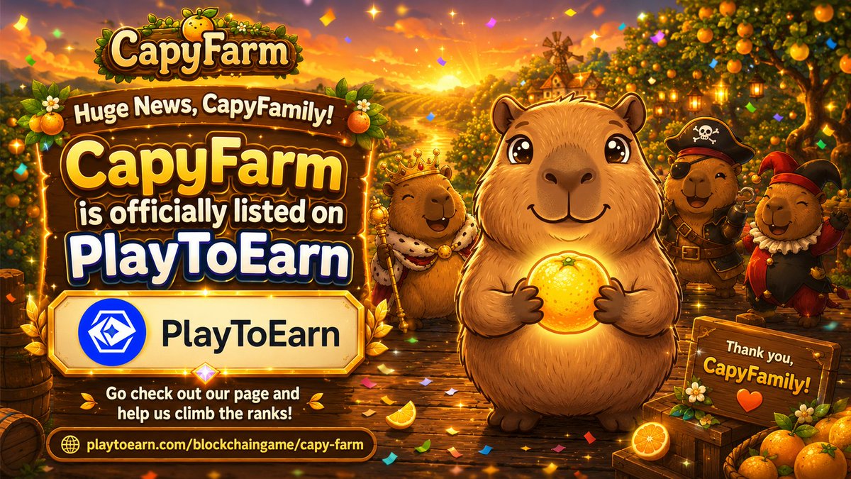 CapyFarmGame's tweet photo. 🎉 Huge news, CapyFamily! 🦫

CapyFarm is OFFICIALLY listed on @PlayToEarn! 🚀 This is a huge milestone. Go check out our page, show some love, and help us climb the ranks! 📈💛

🔗 https://t.co/9JQ8VGmGHb

#CapyFarm #PlayToEarn #GameFi #TON #Web3Gaming https://t.co/JyUh2EOHFX