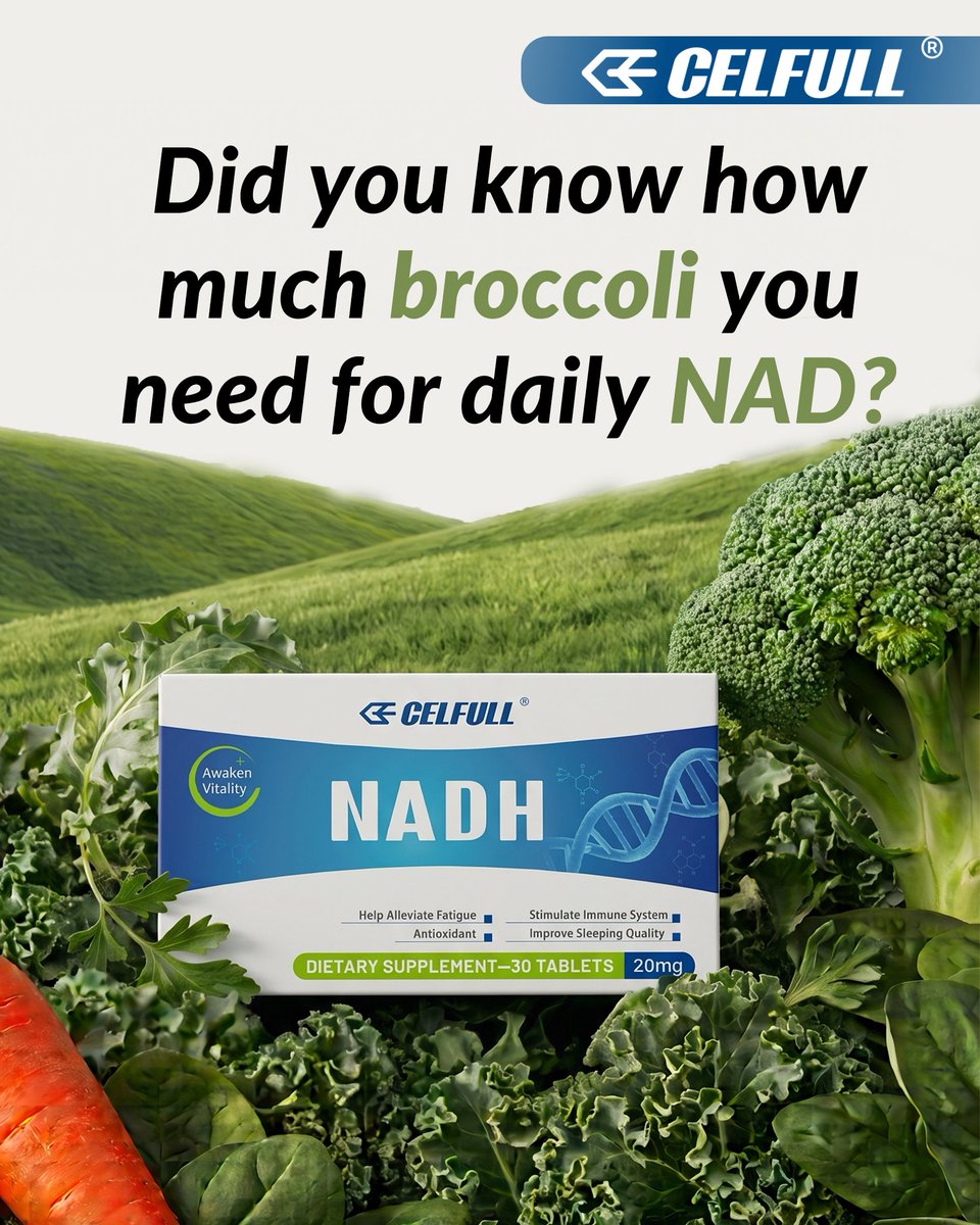 real_CELFULL's tweet photo. Having kilos of broccoli daily for NAD+? Impossible! 🥦 Upgrade your routine with 20-40mg NADH for easy cellular energy! ⚡️ #CELFULL #NAD #CellularEnergy https://t.co/2ChmqeU49N