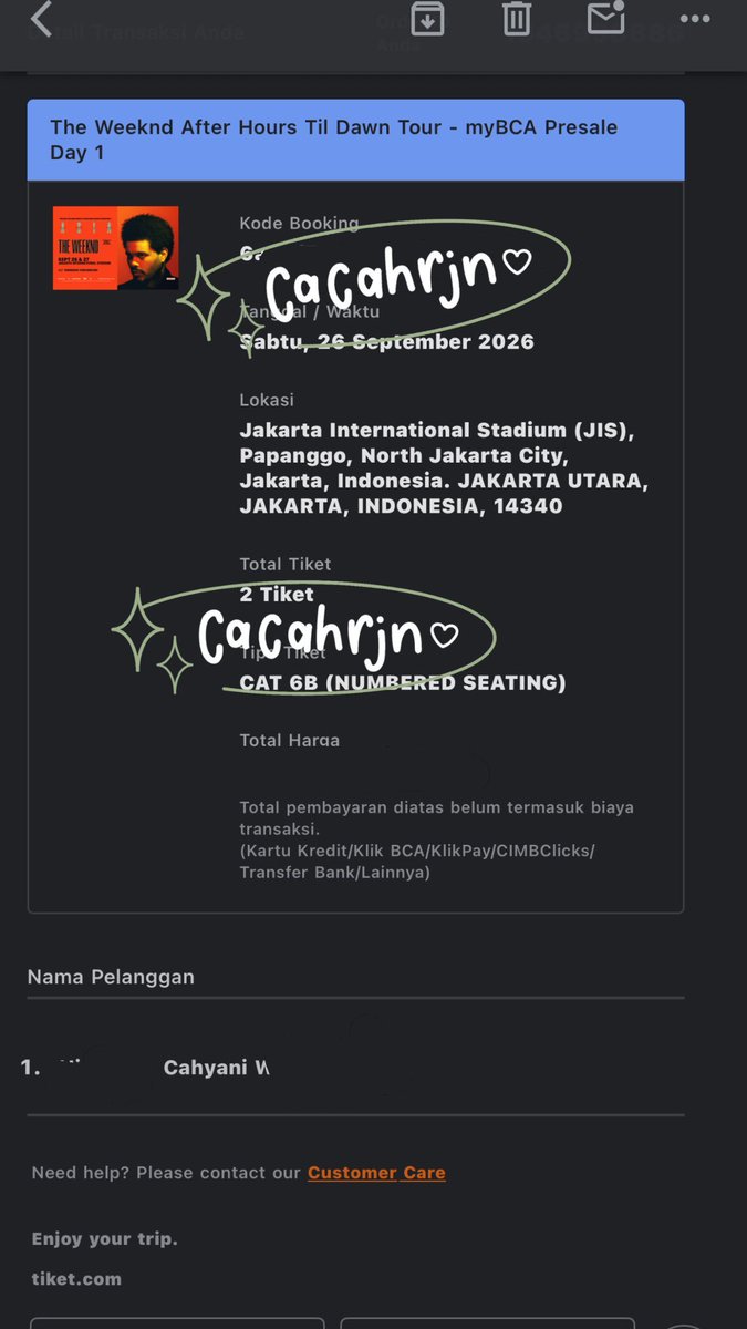 cacahrjn's tweet photo. wts the weeknd in Jakarta day 1 presale (myBca)
Section: cat 6B (1tix)
💰1.000.00 udah jadi wb
📍Cod daerah bali / vc buat proof
tags. wtb #theweekndinjkt abel https://t.co/bDamWrvV1d