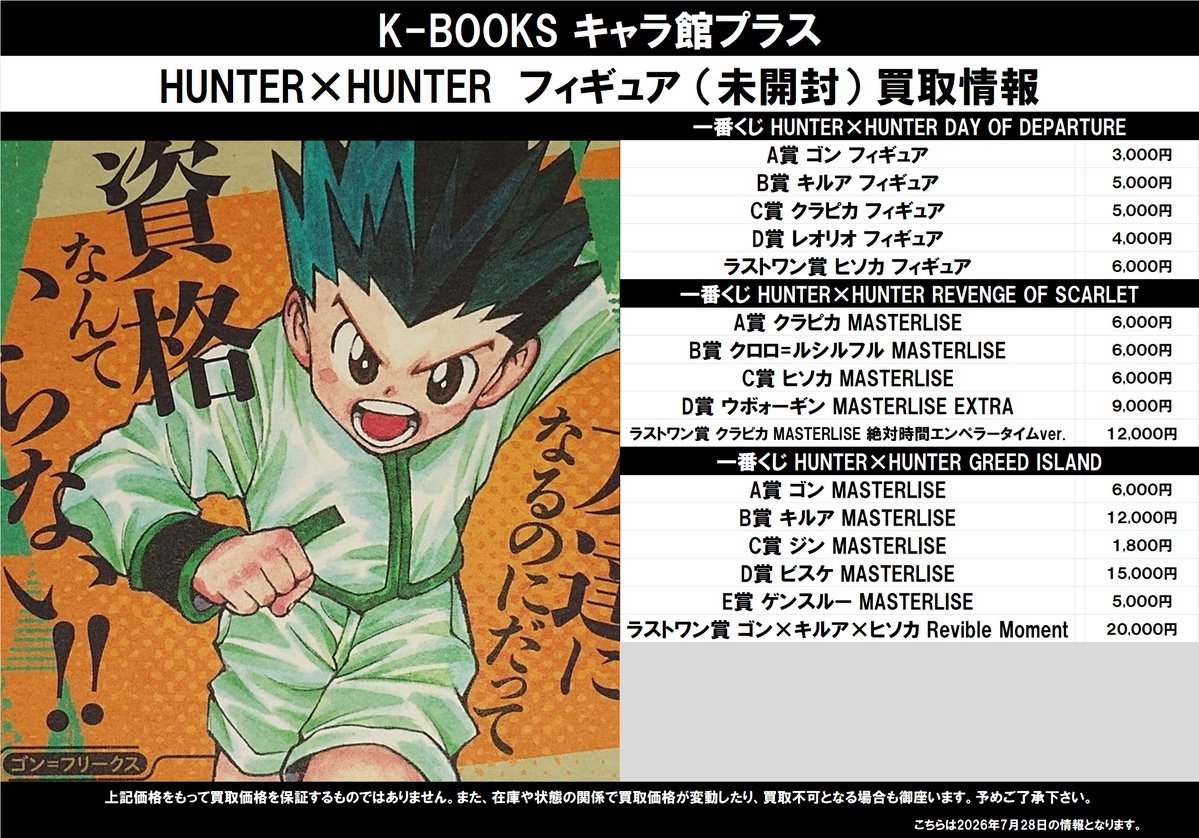 買取情報】 HUNTER×HUNTER ☆一番くじ フィギュア（未開封） ・DAY OF