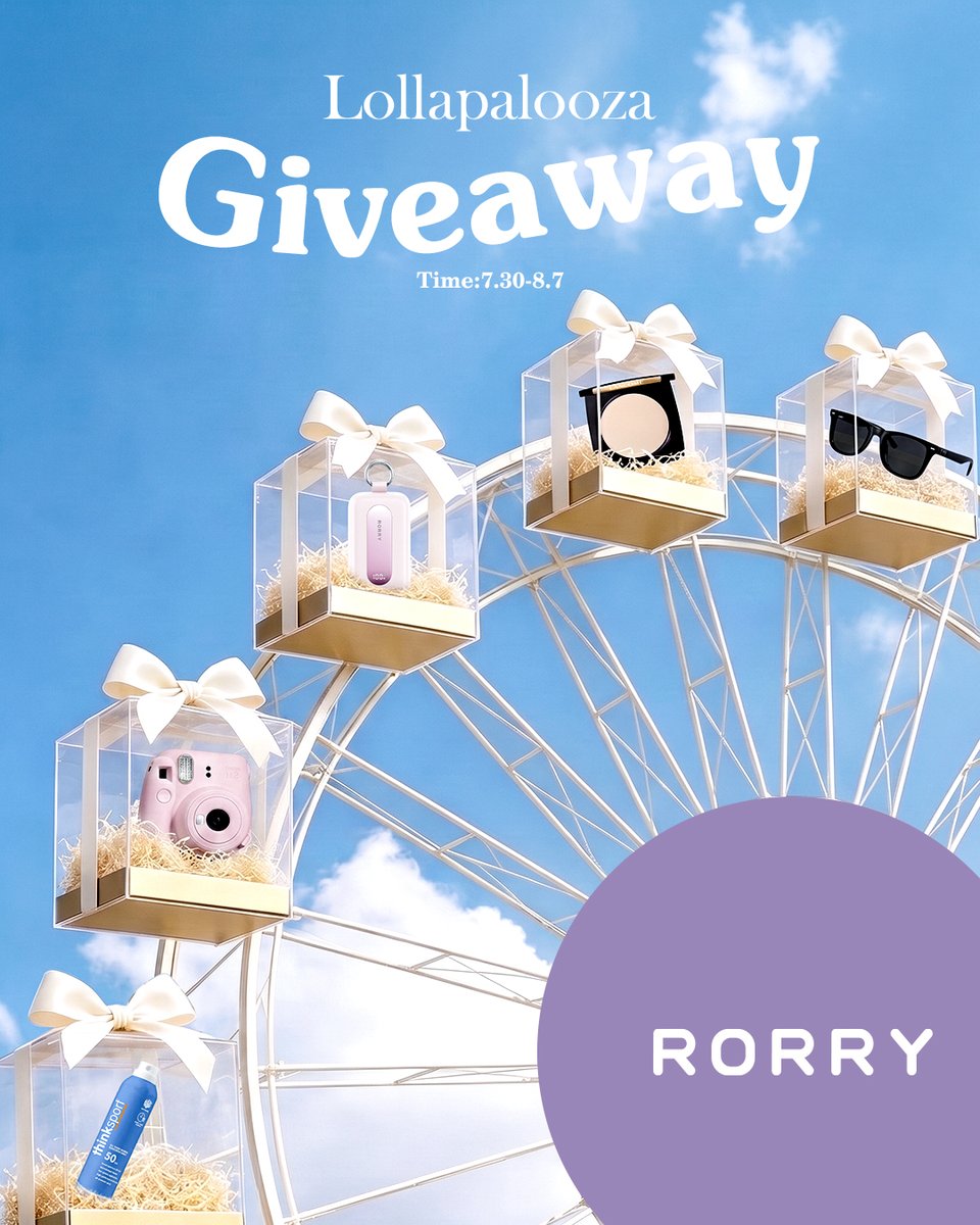 RORRYOfficialUS's tweet photo. 🎸 Lolla giveaway alert! Win a festival survival kit (Instax/Charger/Sunglasses/Powder/Sunscreen). 5 winners, 1 random item each!

📝 Easy Entry Rules:
1. Follow @RORRYOfficialUS
2. Like &amp; Repost this post

📅 July 30 — Aug 7
#Lollapalooza  #musicday  #rorry  #fyp #giveaway https://t.co/xS0roI9dY3